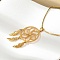 Bohemian 201 Stainless Steel Flower Woven Web/Net with Feather Pendant Necklaces, Real 18K Gold Plated, 21.42 inch(54.4cm)