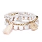 Glass Seed Beads Stretch Bracelet, Bohemia Bracelet Sets, with Alloy Finding and Tassel, White, Inner Diameter: 2-1/8~2-3/8 inch(5.5~6cm)