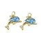 Brass Micro Pave Cubic Zirconia Enamel Pendants, with Jump Ring, Real 18K Gold Plated, Dolphin, 16x13x2mm, Hole: 3.5mm