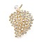 Alloy Rhinestone Brooch for Backpack Clothes, with Plastic Imitation Pearl Beads, Golden, Leaf, 50x36mm