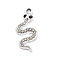 Alloy Rhinestone Pendants, UV Plated, Snake, Platinum, 23x11x2.5mm, Hole: 1.6mm