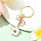 6pcs Flower Alloy Enamel Keychain, with Iron Rings, Golden, White, 79mm