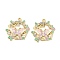 Rack Plating Alloy Enamel Pendants, with Rhinestone, Golden, Wreath with Butterfly Charm, Pink, 29.7x28.4x2.5~3mm, Hole: 2mm