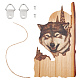 木の動物の吊り下げ飾り  麻ひもと鉄のフックハンガーとネジ付き  素朴な家の装飾用  ウルフ模様  194x103x8mm HJEW-WH0053-08F-1