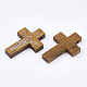 印刷木製のペンダント  十字架クロス  イースターのために  染め  キャメル  32.5~33.5x21~22x4.5mm  穴：2mm WOOD-S050-35A-05-2