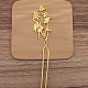 花と鳥の合金ヘアスティック  長持ちメッキ  女性のためのヘアアクセサリー  ゴールドカラー  164x33mm PW-WG87806-02-1