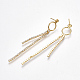 Brass Cubic Zirconia Tassels Stud Earring Findings KK-S350-050G-2