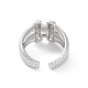 Rectangle Shape Rack Plating Brass Open Cuff Ring for Women RJEW-F155-03P-3