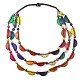 Dyed Natural Coconut Half Round Beaded Chains 3 Layer Necklaces NJEW-B088-01-1