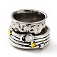 Rotatable Moon and Star Alloy Finger Ring with Rhinestone RJEW-F123-03AS-1