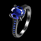 トレンディな真鍮ガラスラインストーンの指輪  ラウンド  サイズ8  ブルー  ガンメタ色  18.1mm RJEW-BB18916-8-2