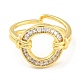 Rack Plating Brass with Clear Cubic Zirconia Donut Open Cuff Rings RJEW-Q784-20G-2