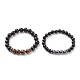 2 pièces 2 style bois d'ébène naturel & oeil de tigre & hématite synthétique perlé ensemble de bracelets extensibles BJEW-JB08255-4