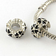 Enamel Flat Round with Flower Platinum Tone Alloy Large Hole Beads MPDL-R036-90A-1