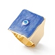 スクエアエナメル、ナザールボンジュウワイドバンド指輪  本物の 18K ゴールドメッキ真鍮調節可能なリング、女性、男性用  ブルー  18.5mm  内径：17mm RJEW-A014-02G-04-2