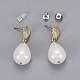 Perla de concha perla cuelga aretes pendientes EJEW-JE03071-01-3