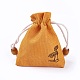 黄麻布製梱包袋ポーチ  巾着袋  木製のビーズで  オレンジ  10~10.1x8.2~8.3cm ABAG-L006-A-04-3