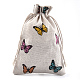 ポリコットン（ポリエステルコットン）パッキングポーチ巾着袋  印刷された蝶と  カラフル  17.6~18.4x12.4~13.5cm ABAG-S004-06B-13x18-1