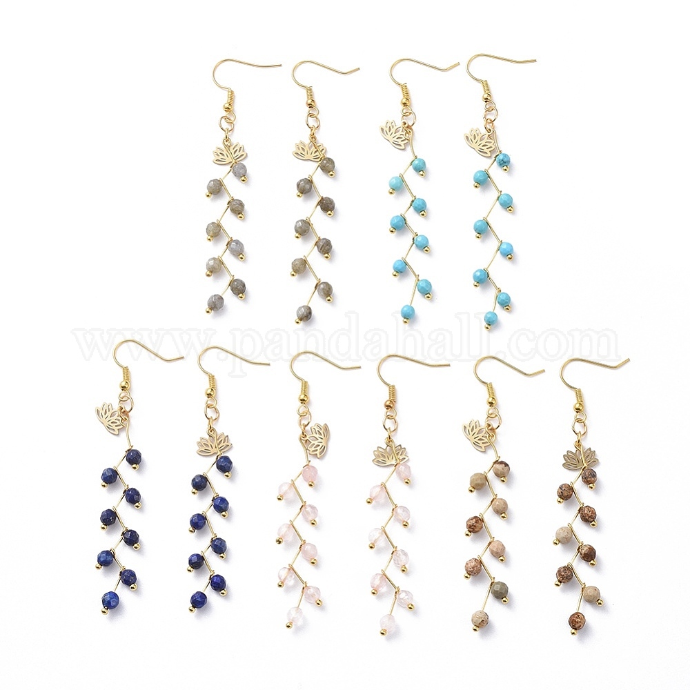 Boucles D'oreilles Pendantes En Calcédoine Verte - Plaqué Or - Création Artisanale