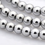 Chapelets de perles rondes en hématite synthétique sans magnétique, Plaqué Argent, 4mm, Trou: 1mm, Environ 100 pcs/chapelet, 15.7 pouce