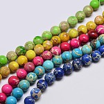 Brins de perles de jaspe impérial naturel, ronde, teinte, couleur mixte, 10mm, Trou: 1mm, Environ 38 pcs/chapelet, 15 pouce