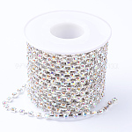 PandaHall 10 Yards 1 Roll Brass Rhinestone Strass Chains Unplated Trimming Claw Chain 2.6mm Crystal AB Rhinestone Cup Chain with Spool for Jewelry Making 