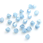 Chapelets de perles en verre imitation jade, facette, couleur arc-en-plaqué, grade AAA, Toupie, bleu ciel, 4mm, Trou: 1mm, Environ 92~96 pcs/chapelet, 13.78~14.37 pouce