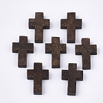 Colgantes de madera, teñido, cruz, coco marrón, 21~22x14~15x4~5mm, agujero: 1.8 mm