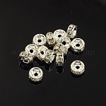 Perles séparateurs en laiton avec strass, Grade a, cristal, bride droite, rondelle, couleur argentée, 5x2.5mm, Trou: 1mm
