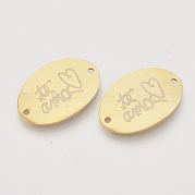 バレンタインデーのテーマ  201ステンレス鋼リンクコネクター  te amoと楕円形  ゴールドカラー  20x30x1mm  穴：1.8mm STAS-T052-11G
