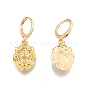 Brass Lion Dangle Leverback Earrings for Women EJEW-N012-76LG