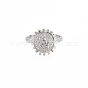 304 anillo redondo plano de acero inoxidable con letra inicial abierta para hombres y mujeres RJEW-S405-246P-W