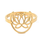 Ion Plating(IP) 304 Stainless Steel Hollow Lotus Adjustable Ring for Women RJEW-M149-30G