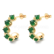 Серьги-гвоздики из латуни и зеленого стекла EJEW-G415-01A-G
