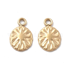 Dijes de acero inoxidable 304, colgante ovalado con sol, revestimiento de iones (ip), real 18k chapado en oro, 9.5x6x0.8mm, agujero: 1.2 mm