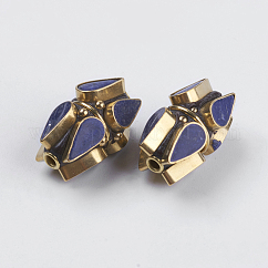 手作りのインドネシアビーズ  真鍮パーツ  ニッケルフリー  メッキなし  ティアドロップ  プルシアンブルー  22x14mm  穴：2mm