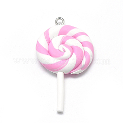Arcilla de polímero hecho a mano colgantes grandes, pirulí, rosa perla, 43~52x27~29x7~10mm, agujero: 2 mm
