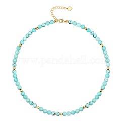ボヘミアン風 5mm 天然ターコイズ ラウンドビーズネックレス（女性用）  ゴールドカラー  14.96インチ（38cm）