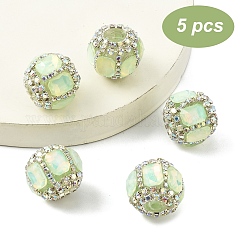 5pcs perle sintetiche, micro pavè di strass, perline rotonde per penna, acquamarina, 18~18.5x15~16mm, Foro: 2.8 mm