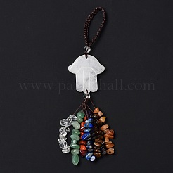 Hamsa Hand/Hand von Miriam natürliche Quarzkristall-Anhängerdekorationen&nbsp;HJEW-R127-02B