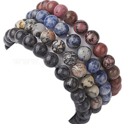 4 Stück Konstellation 8 mm rund natürliche Larvikit & blau gefleckter Jaspis & Rhodonit & Picasso-Jaspis Perlen Stretch-Armbänder für Frauen&nbsp;BJEW-JB10639