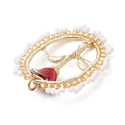 Овальные стеклянные бусины с подвесками в виде роз PALLOY-MZ00579-02