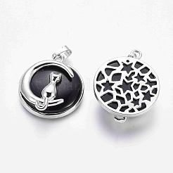 Подвески в виде котенка из натурального окрашенного и нагретого черного агата G-J386-B05