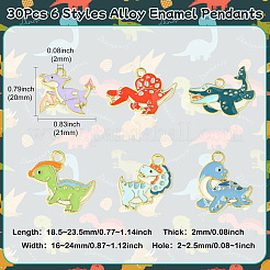 30個6スタイルアロイエナメルペンダント  18KGP本金メッキ  ミックスシェイプチャーム  ミックスカラー  18.5~23.5x16~24x2mm  穴：2~2.5mm  5個/スタイル&nbsp;ENAM-CJ0006-47