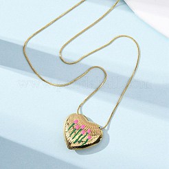 Collares con colgante de corazón y flor de acero inoxidable 304 esmaltado para mujer&nbsp;NJEW-D347-01G-01