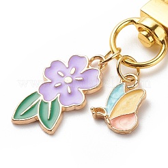 合金エナメルの花と蝶のペンダント装飾  合金回転式ナスカン付き  クリップオンチャーム  ミックスカラー  54~60mm  3個/セット&nbsp;HJEW-JM00730