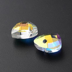 カット加工ガラスペンダント  ABカラー  クリアAB  ハートチャーム  12x13x6mm  穴：1.5mm&nbsp;GLAA-WH0035-22B