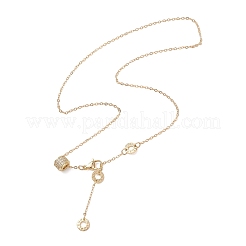 Латунные цепочки с подвесками в виде бусины-колонны и диска любви с микропаве из прозрачного кубического циркония&nbsp;NJEW-JN05768