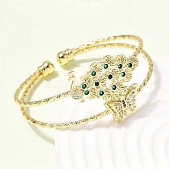 Латунь микро проложить кубического циркония манжеты браслеты&nbsp;BJEW-F526-05G