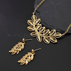 Комплекты из серег-гвоздиков и ожерелий с подвесками из латуни в форме листьев для женщин&nbsp;KK7386
